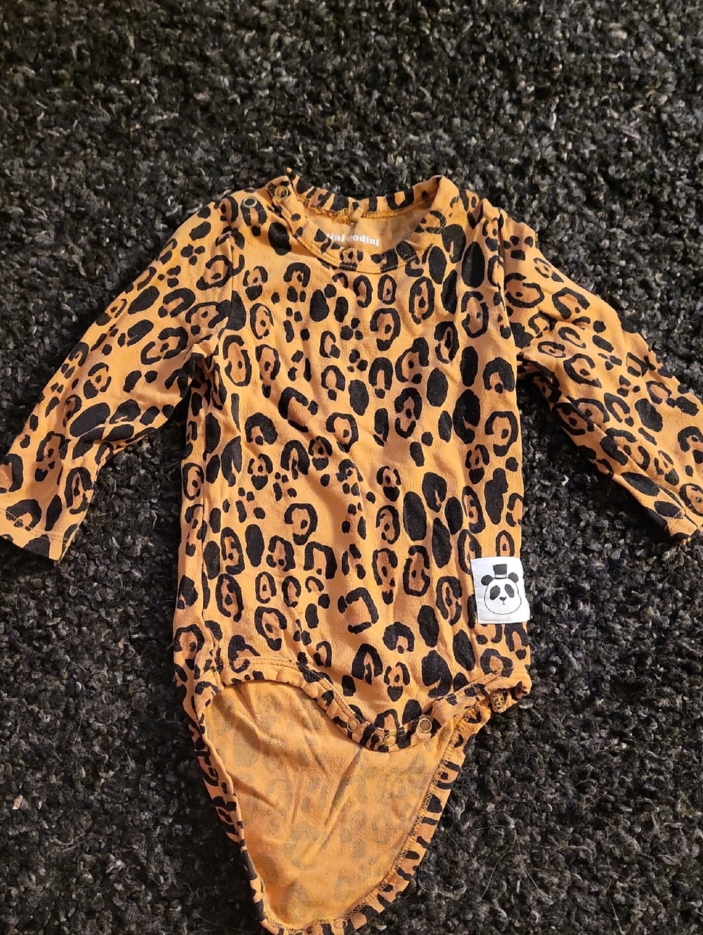 Mini Rodini Leopard-Print Long Sleeve Bodysuit - Orange & Black